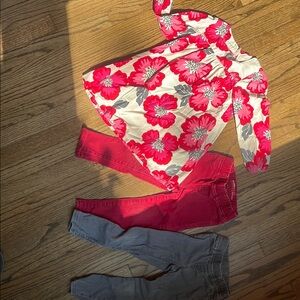 Girls lot 5t - Floral Dress with Red and Gray Gap Pants